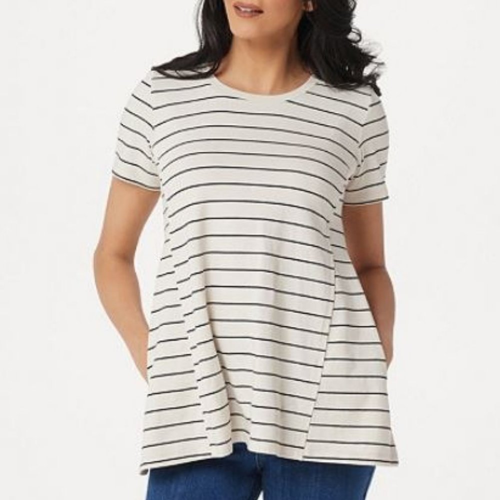 LOGO Washed Striped Knit Top with Swing Hem 2611